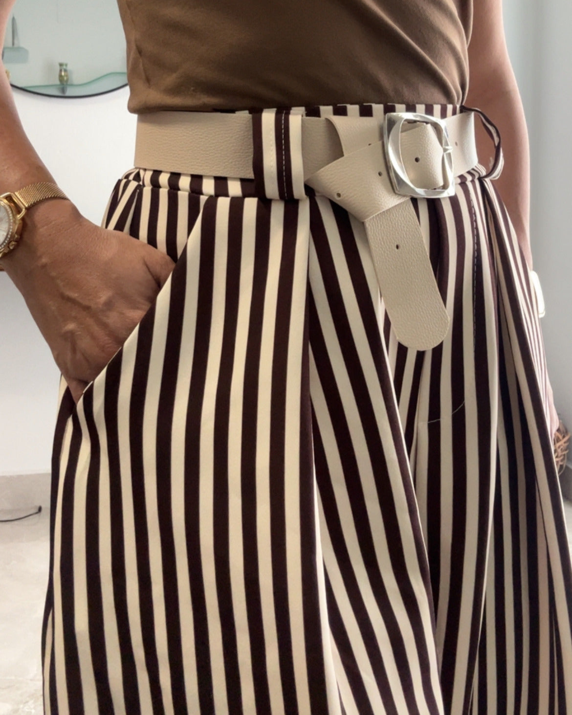 Italian Stripe Palazzo in Chocolate — One Size