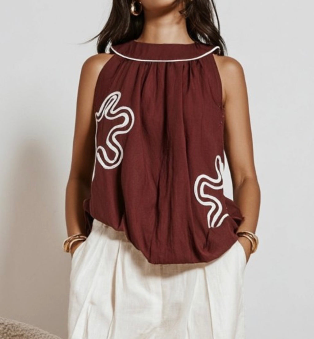 Abstract Applique Billowy Top