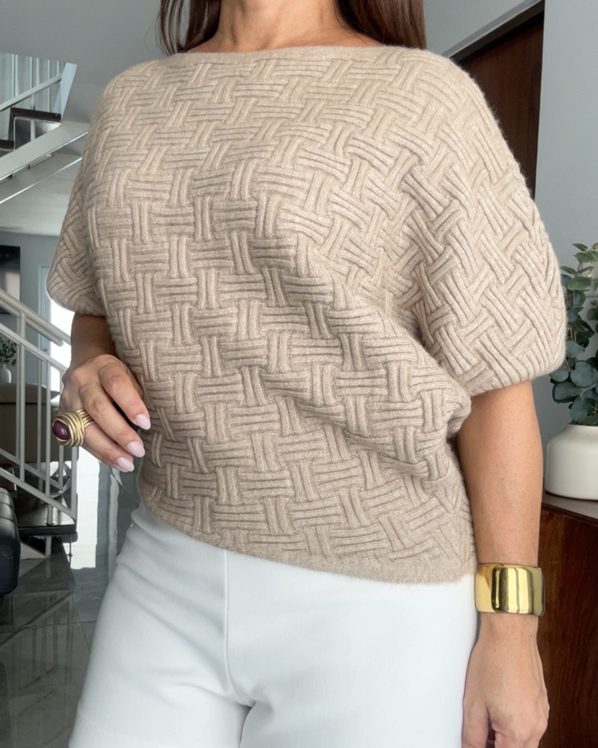 The Asymmetric Oatmeal Knit Top