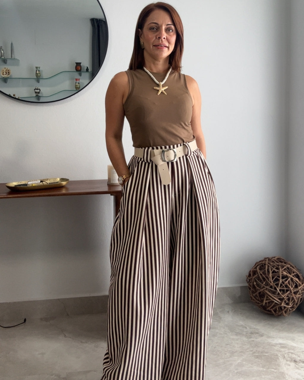 Italian Stripe Palazzo in Chocolate — One Size