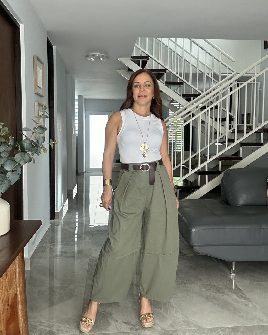 High-Waisted Barrel Pants in Olive Chic