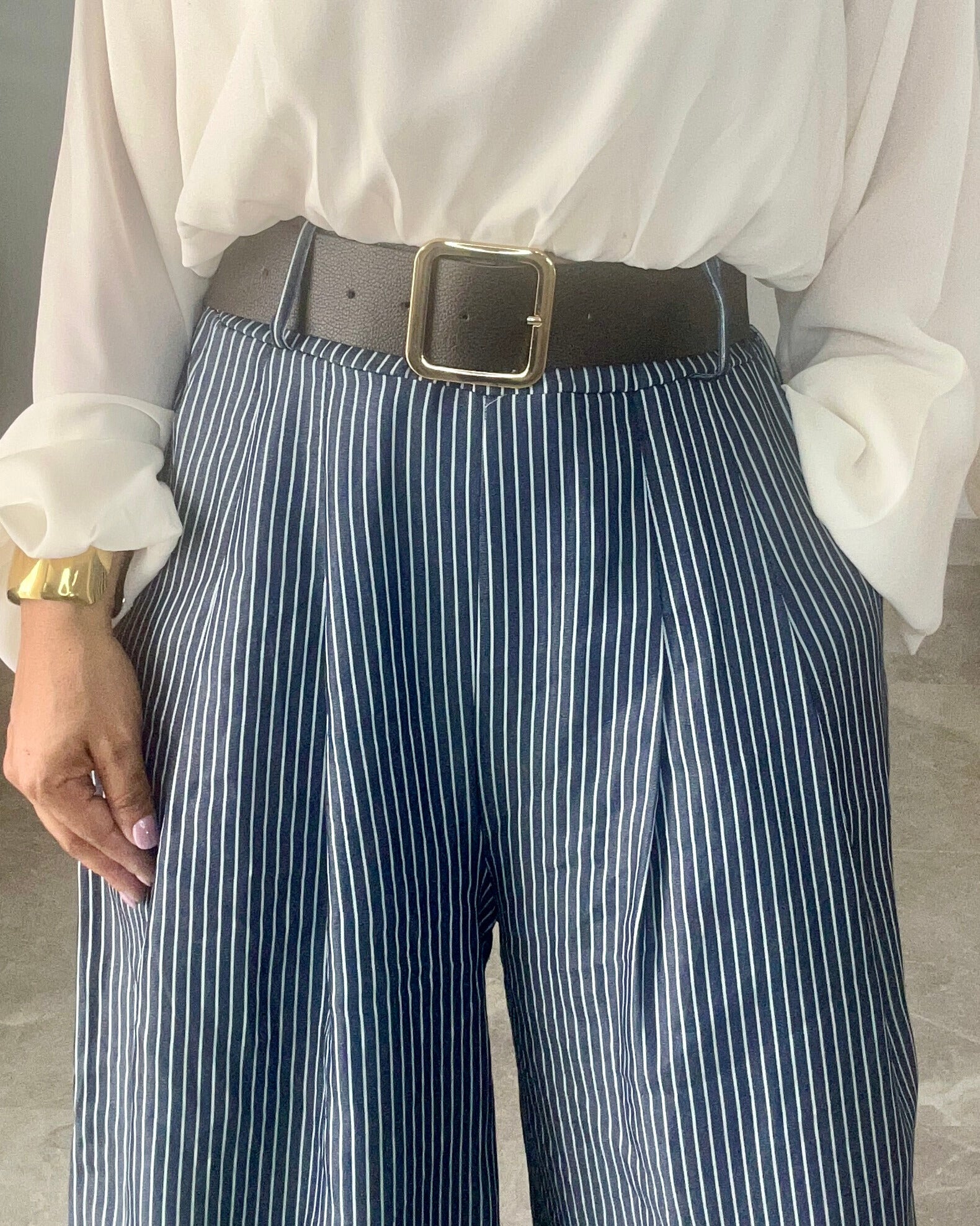 Vertical Stripe Wide Leg Pants-One Size