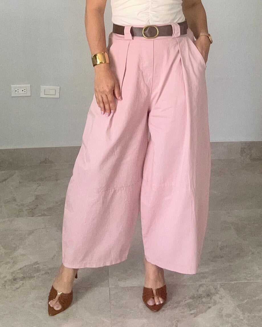 High-Waisted Barrel Pants in Pastel Pink - One Size