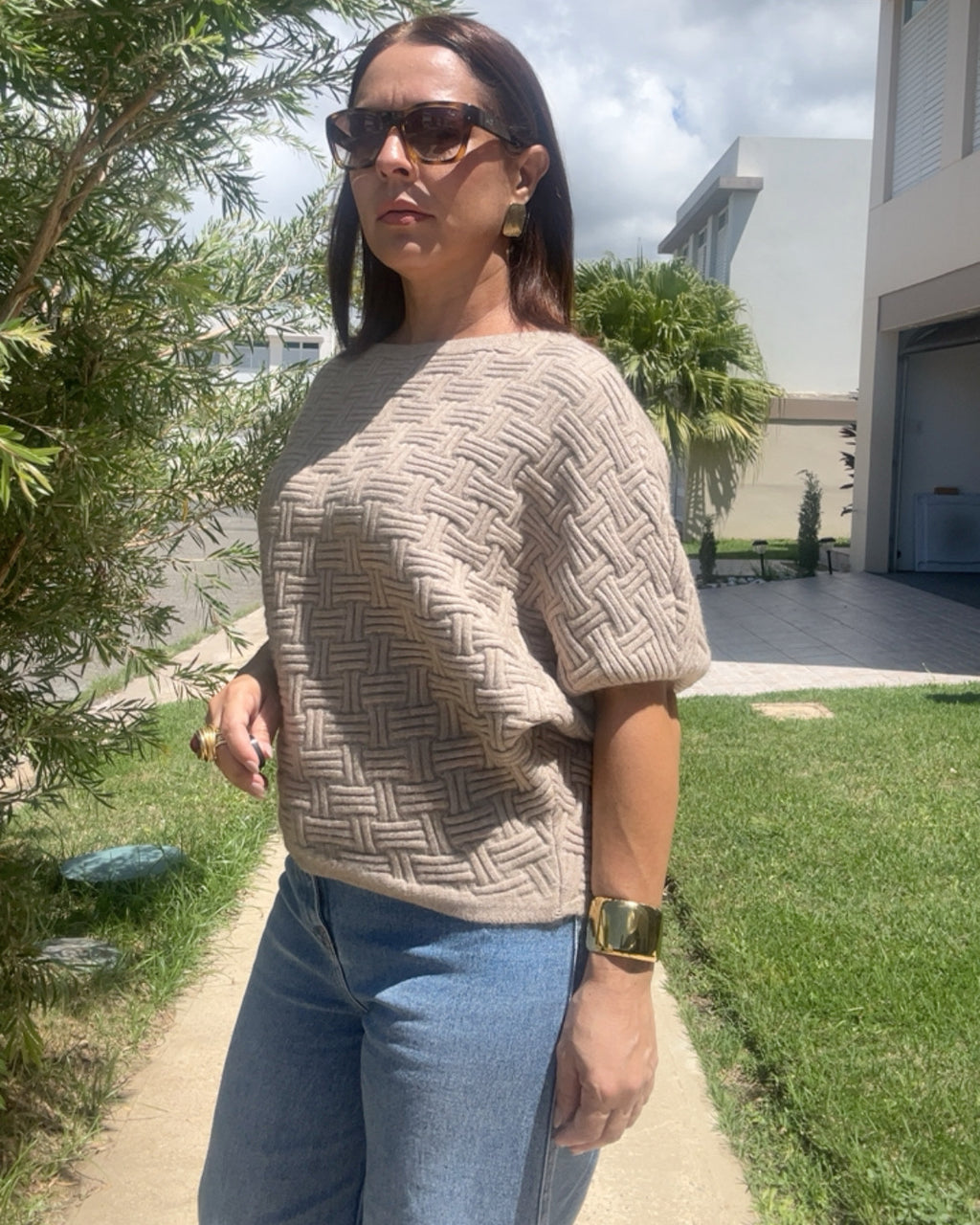 The Asymmetric Oatmeal Knit Top